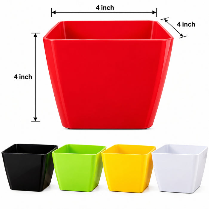 4 Inch Square Plastic Flower Pots Set of 5 – Multicolor Planters for Succulents & Herbs