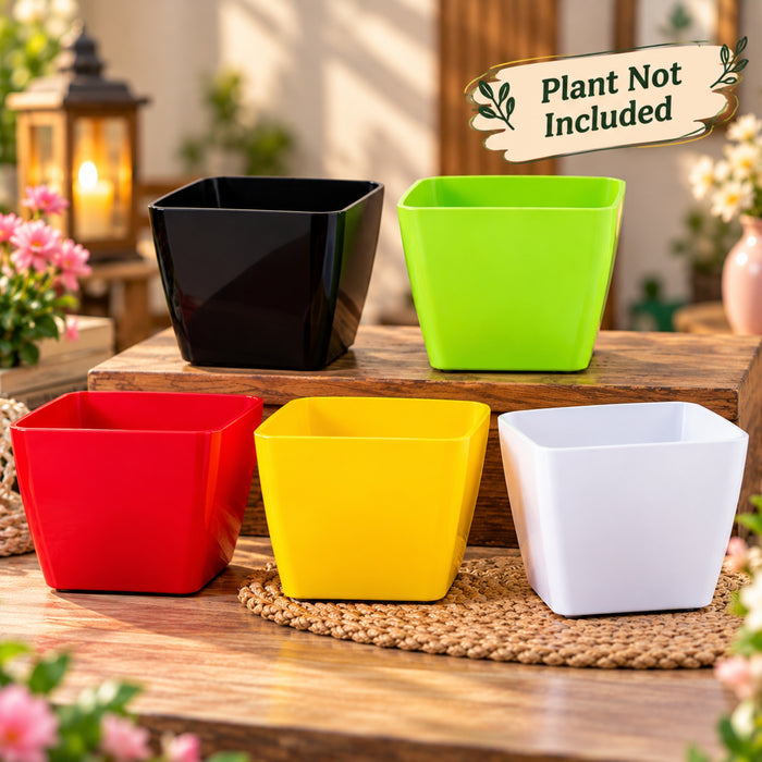 4 Inch Square Plastic Flower Pots Set of 5 – Multicolor Planters for Succulents & Herbs