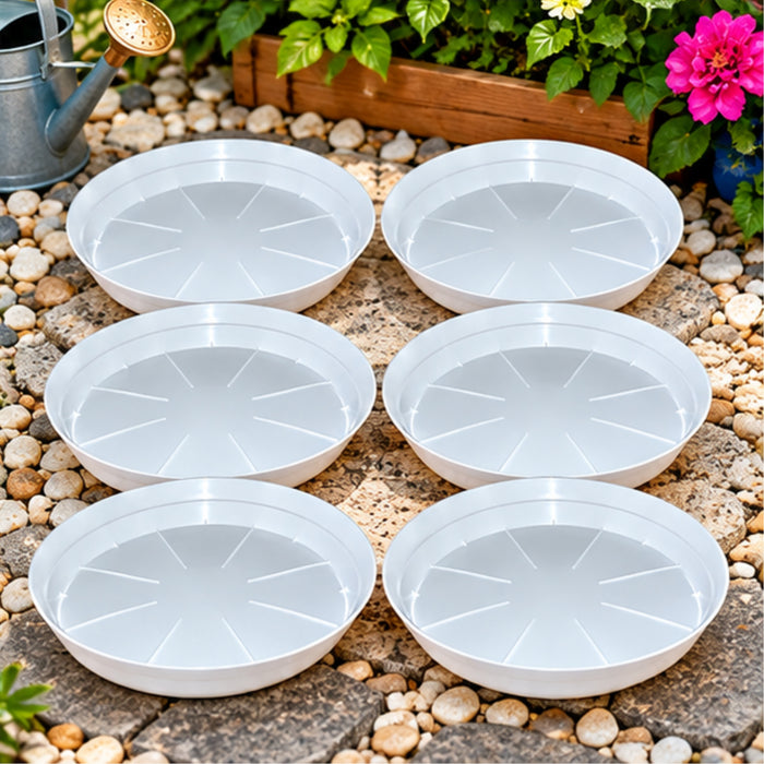 11 Inch Plastic Plant Saucer Tray Set of 6 – White Pot Plates for Indoor & Outdoor Plants
