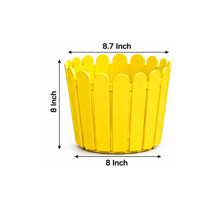 8 Inch Picket Fence Plastic Planter Pots Set of 3 – Green, Yellow & White Garden Pots