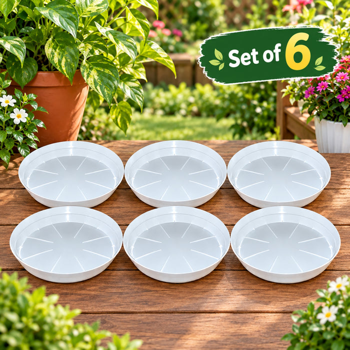 11 Inch Plastic Plant Saucer Tray Set of 6 – White Pot Plates for Indoor & Outdoor Plants