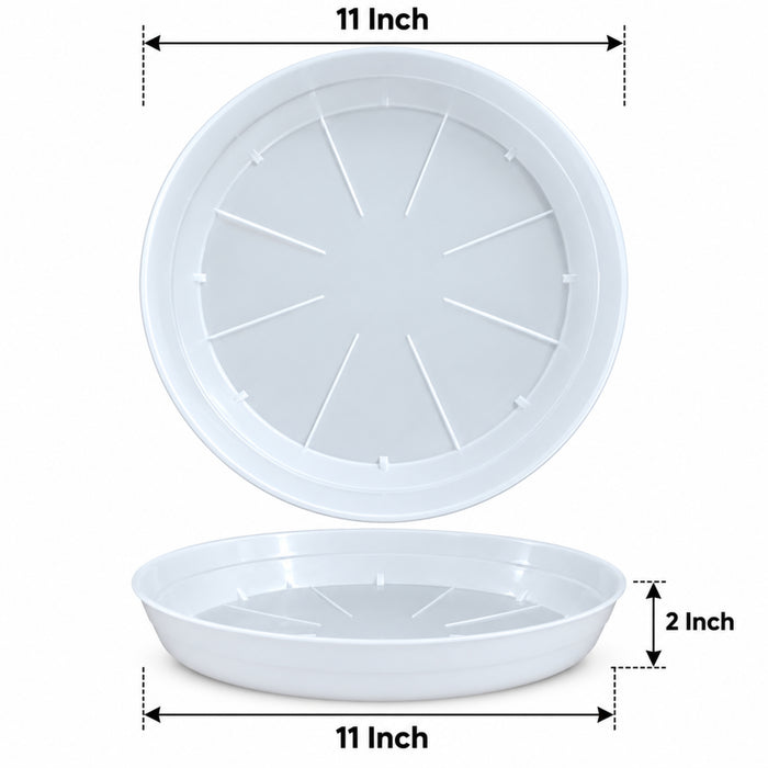 11 Inch Plastic Plant Saucer Tray Set of 6 – White Pot Plates for Indoor & Outdoor Plants