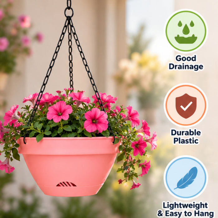 5.5 Inch Plastic Hanging Planter Pot with Chain – Colorful Hanging Basket for Balcony & Garden