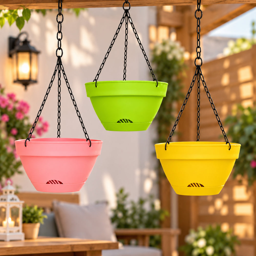 5.5 Inch Plastic Hanging Planter Pot with Chain – Colorful Hanging Basket for Balcony & Garden