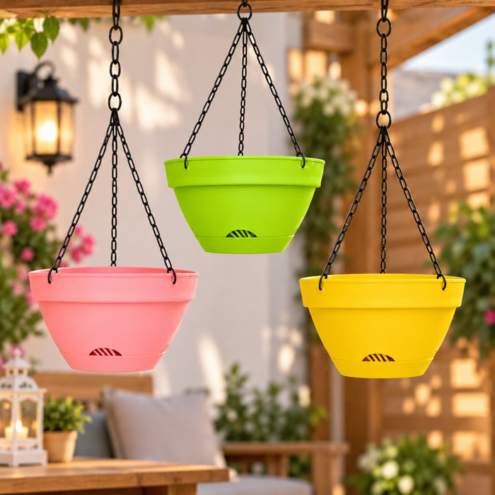 5.5 Inch Plastic Hanging Planter Pot with Chain – Colorful Hanging Basket for Balcony & Garden