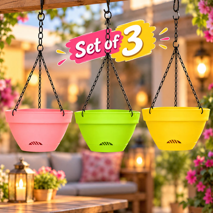 5.5 Inch Plastic Hanging Planter Pot with Chain – Colorful Hanging Basket for Balcony & Garden