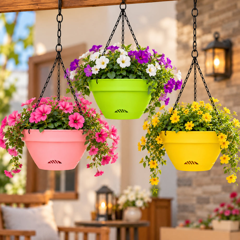 5.5 Inch Plastic Hanging Planter Pot with Chain – Colorful Hanging Basket for Balcony & Garden