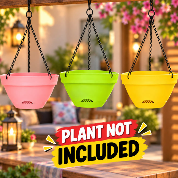 5.5 Inch Plastic Hanging Planter Pot with Chain – Colorful Hanging Basket for Balcony & Garden