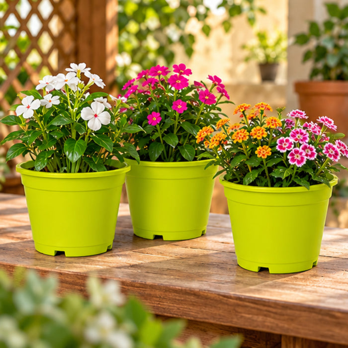 6 inch Set of 4 Small plastic pots for Outdoors ( Plastic Pots for Home Plants) (Green)