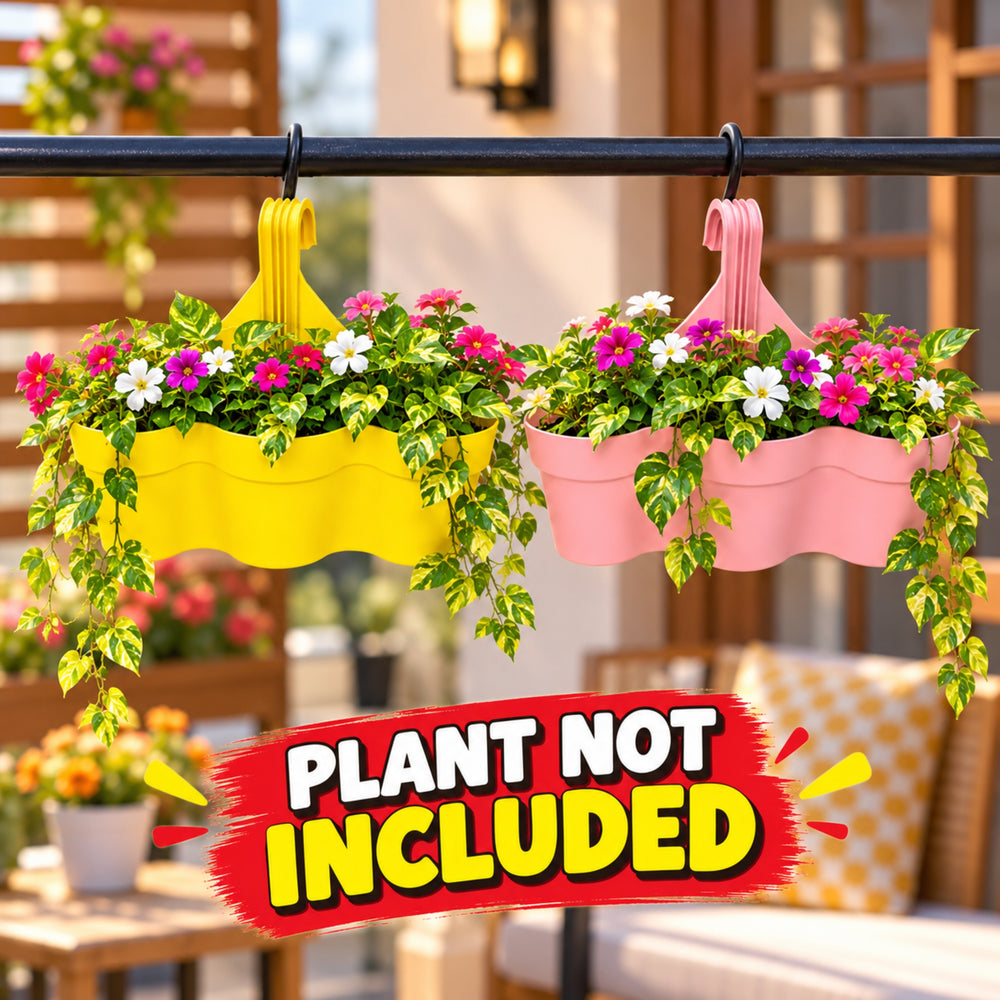 11 Inch 3-Compartment Plastic Hanging Planter Set of 2 – Yellow & Pink Balcony Flower Pots