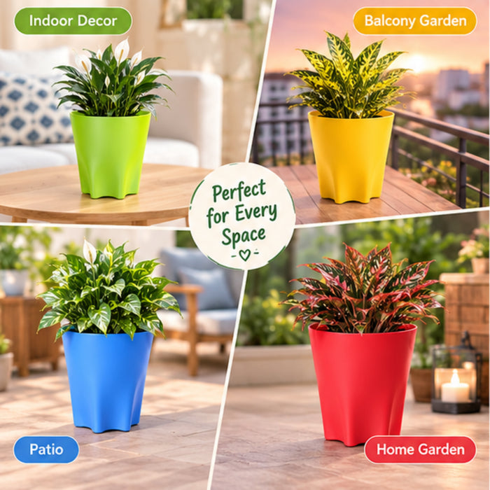 11 Inch Plastic Planter Pots Set of 4 – Colorful Pots for Indoor & Outdoor Plants