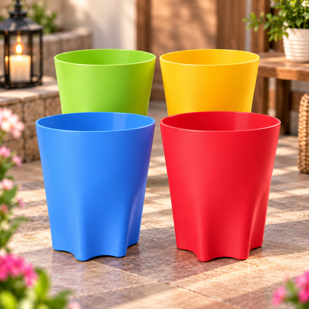 11 Inch Plastic Planter Pots Set of 4 – Colorful Pots for Indoor & Outdoor Plants