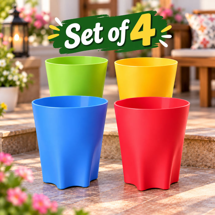 11 Inch Plastic Planter Pots Set of 4 – Colorful Pots for Indoor & Outdoor Plants