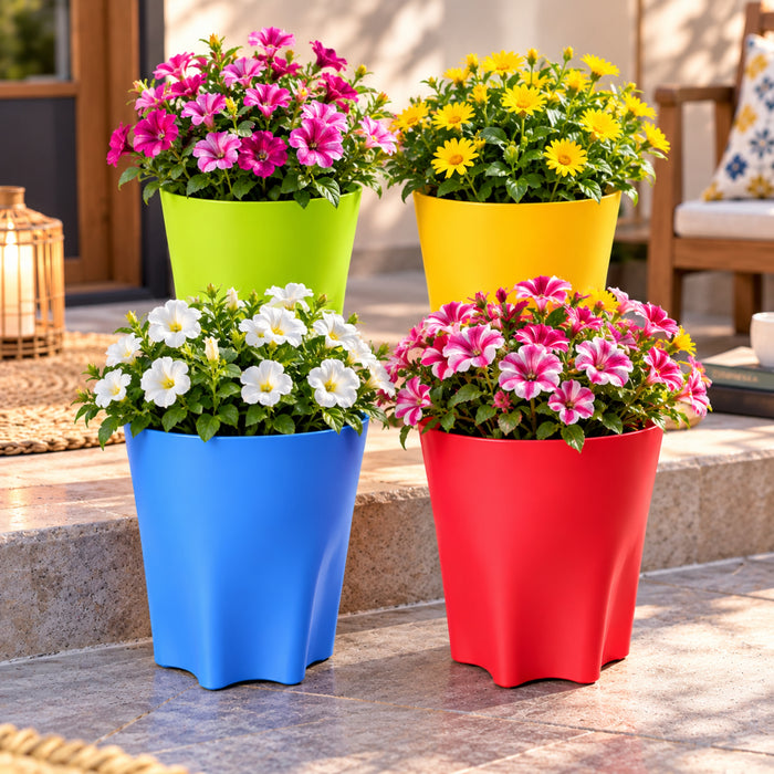 11 Inch Plastic Planter Pots Set of 4 – Colorful Pots for Indoor & Outdoor Plants
