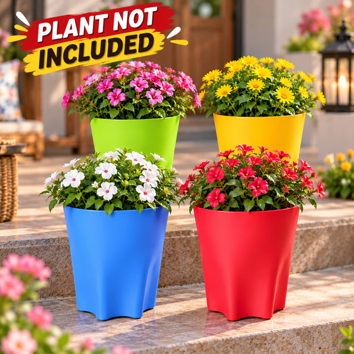 11 Inch Plastic Planter Pots Set of 4 – Colorful Pots for Indoor & Outdoor Plants