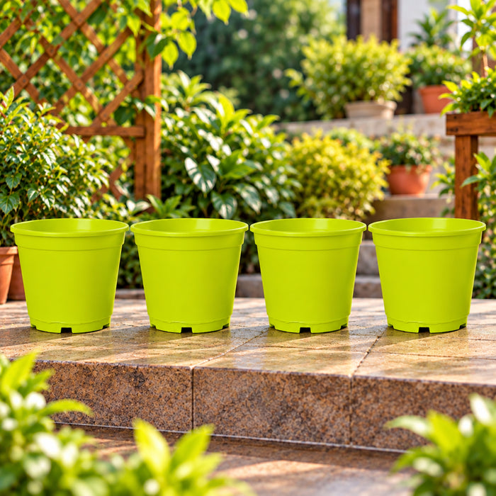 6 inch Set of 4 Small plastic pots for Outdoors ( Plastic Pots for Home Plants) (Green)