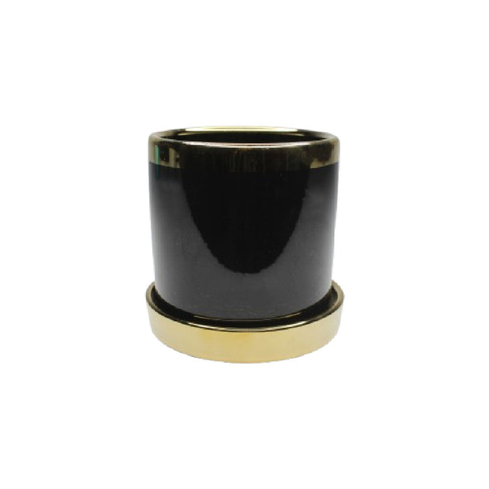 Wonderland black ceramic flower pot for real plants with golden plate