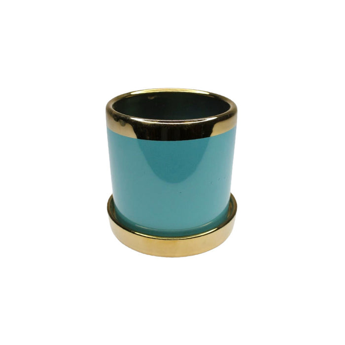 Wonderland blue ceramic flower pot for real plants with golden plate