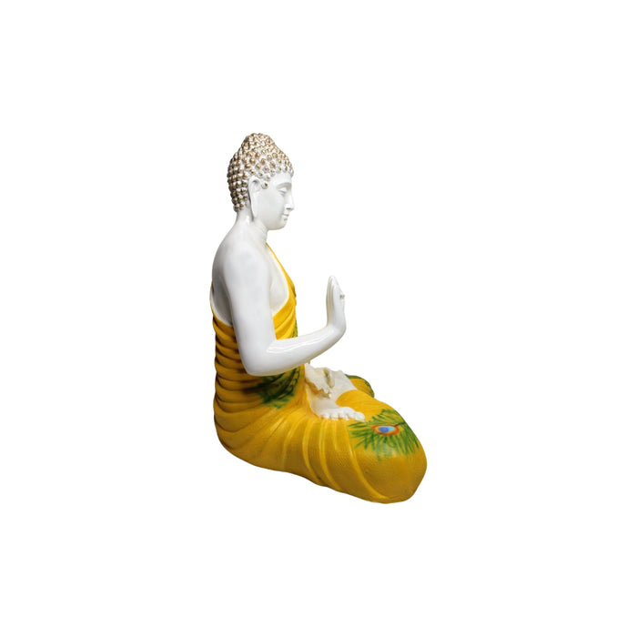 Wonderland 2ft Ashirvad Avastha Buddha Resin Statue, showpiece, Gift (Yellow & Green)