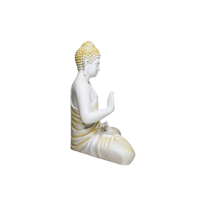 Wonderland 14 inches Ashirvad Avastha Buddha Resin Statue, (Beige) showpiece, Gift