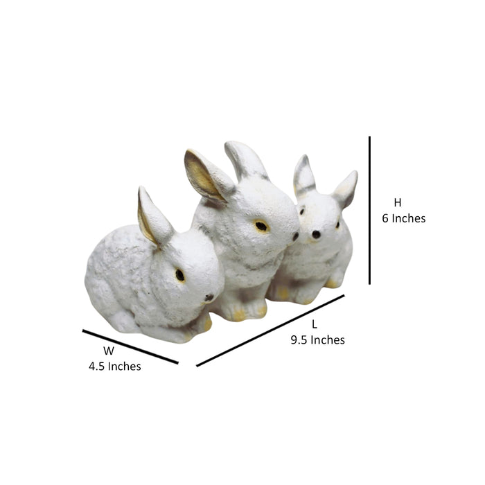 Wonderland Poly Resin Three Joint Rabbits (White) for Garden Decoration, Home Decoration, Lawn Decor, Animal Figures