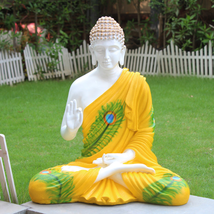 Wonderland 2ft Ashirvad Avastha Buddha Resin Statue, showpiece, Gift (Yellow & Green)