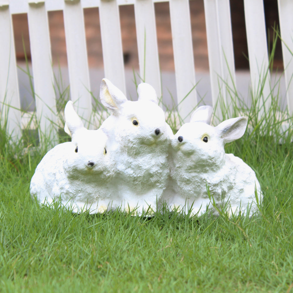 Resin Three Joint Rabbits (White) for Garden Decoration,