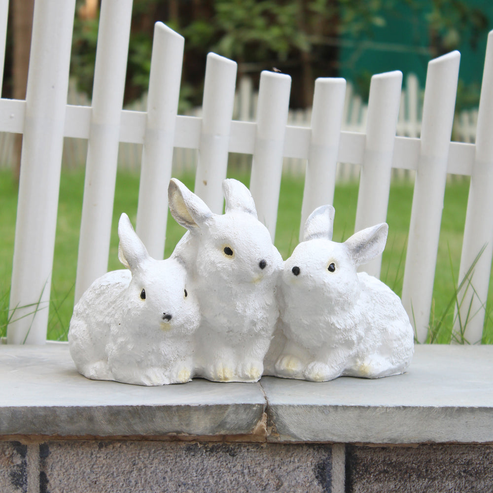 Resin Three Joint Rabbits (White) for Garden Decoration,