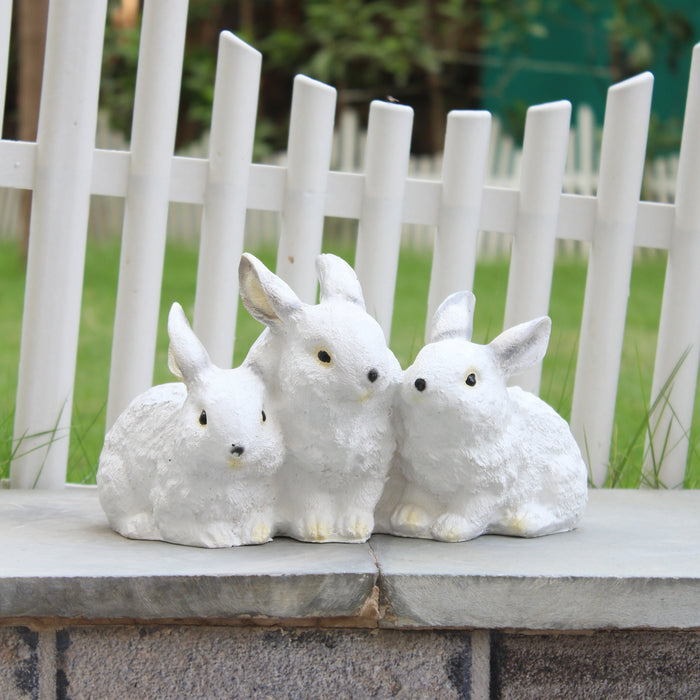 Wonderland Poly Resin Three Joint Rabbits (White) for Garden Decoration, Home Decoration, Lawn Decor, Animal Figures