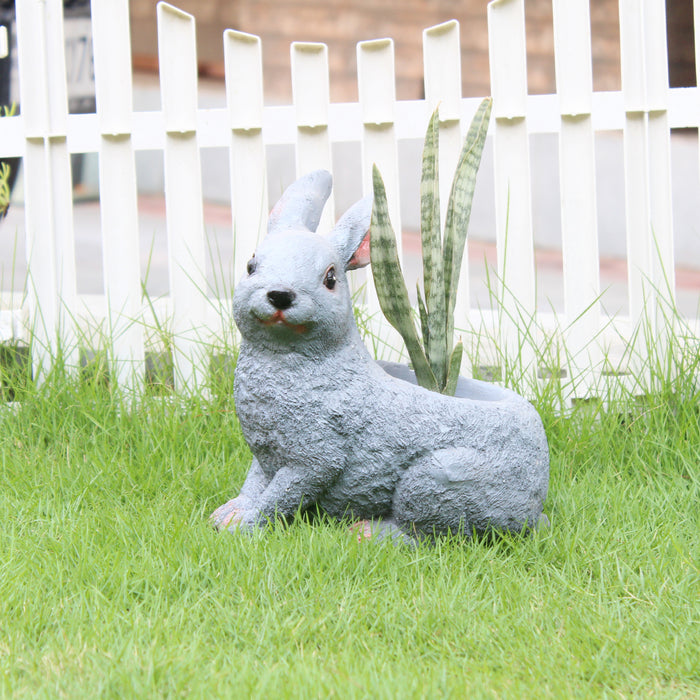 Wonderland Charming Poly Resin Rabbit Back Planter - Adorable Garden Decor Accent for Indoors and Outdoors