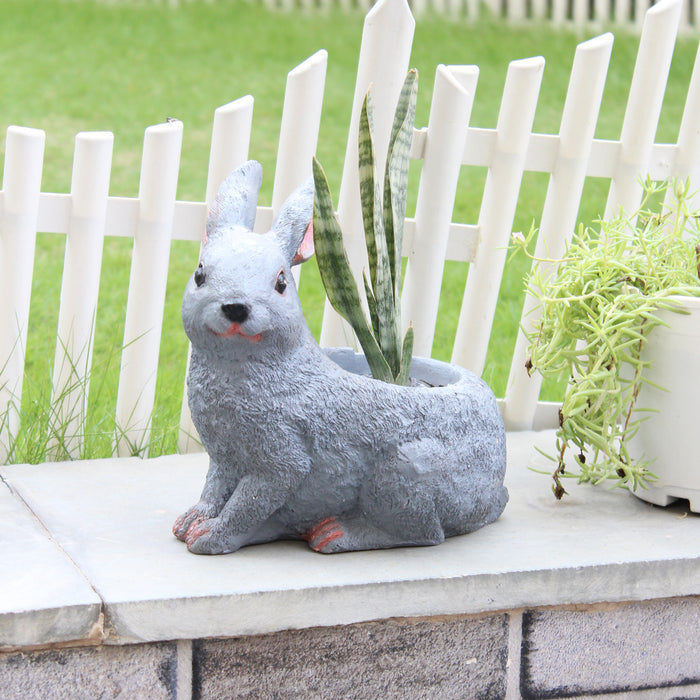 Wonderland Charming Poly Resin Rabbit Back Planter - Adorable Garden Decor Accent for Indoors and Outdoors