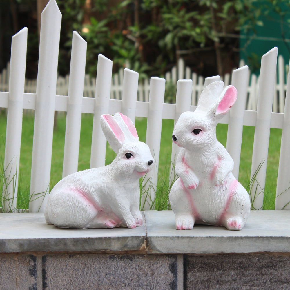 ( Set of 2)  Resin Sitting and Standing Rabbits, Resin Statues for Garden Decor,