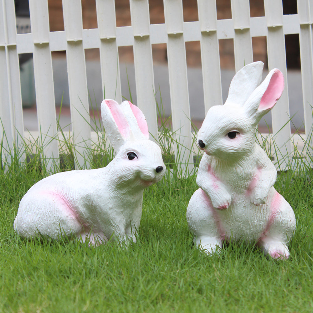 ( Set of 2)  Resin Sitting and Standing Rabbits, Resin Statues for Garden Decor,