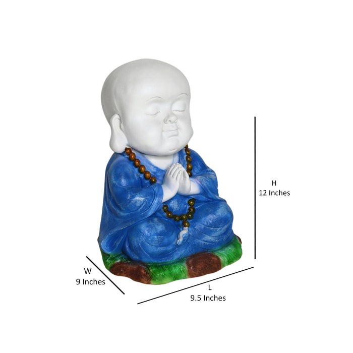 Wonderland SET of 2 : Namaste Baby Monks blue resin, garden statue, home decoration, balcony decor, garden decor