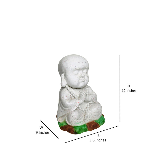 Wonderland SET of 2 : Namaste Baby Monks white resin, garden statue, home decoration, balcony decor, garden decor