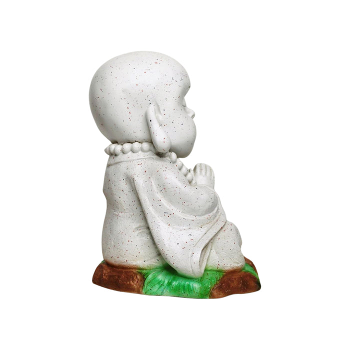 Wonderland SET of 2 : Namaste Baby Monks white resin, garden statue, home decoration, balcony decor, garden decor