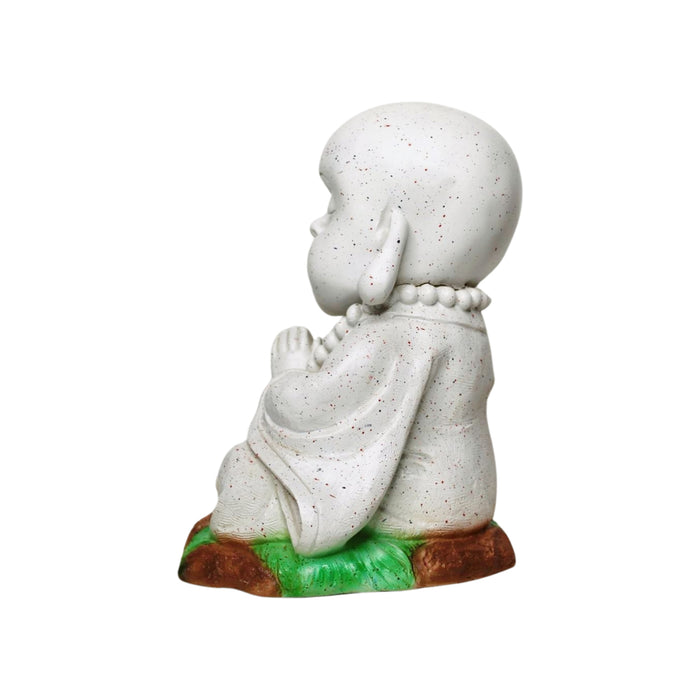 Wonderland SET of 2 : Namaste Baby Monks white resin, garden statue, home decoration, balcony decor, garden decor