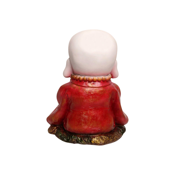 Wonderland SET of 2 : Namaste Baby Monks red resin, garden statue, home decoration, balcony decor, garden decor