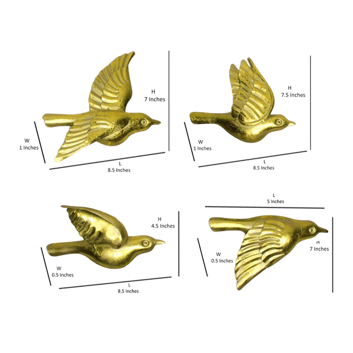 Wonderland SET of 4 Flying Birds Wall Metal Art, Golden Metal Birds, wall decoration, home interiors