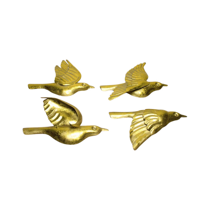 Wonderland SET of 4 Flying Birds Wall Metal Art, Golden Metal Birds, wall decoration, home interiors