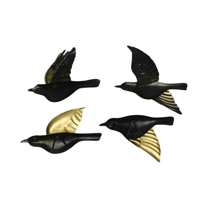 Wonderland SET of 4 Flying Birds Wall Metal Art, Golden Metal Birds, wall decoration, home interiors