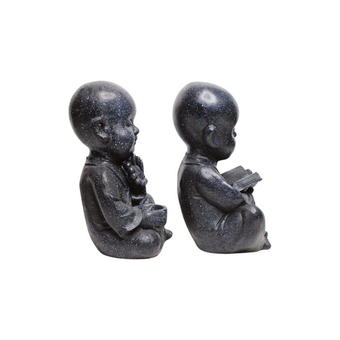 Wonderland SET of 2 : Sitting Baby Monk Statues with Book and Beads, showpiece, home interiors, decoration for home, garden, balcony, terrace garden