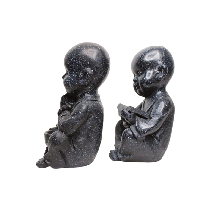 Wonderland SET of 2 : Sitting Baby Monk Statues with Book and Beads, showpiece, home interiors, decoration for home, garden, balcony, terrace garden