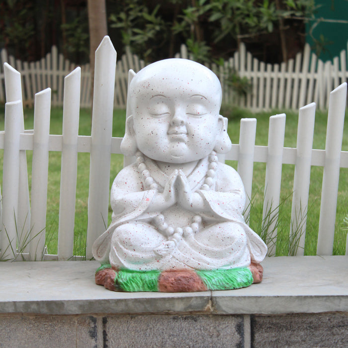 Wonderland SET of 2 : Namaste Baby Monks white resin, garden statue, home decoration, balcony decor, garden decor