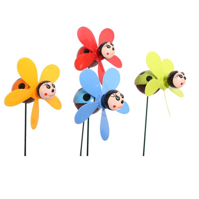 Ladybug pinwheel garden sticks in yellow, red, blue and green