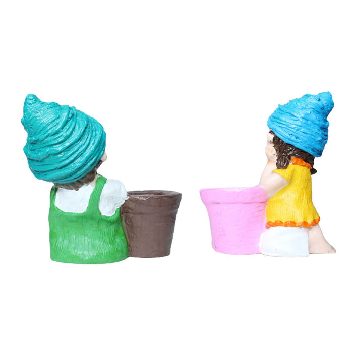 (Set of 2) Resin Gril & boy Planter Pot for home and garden decor