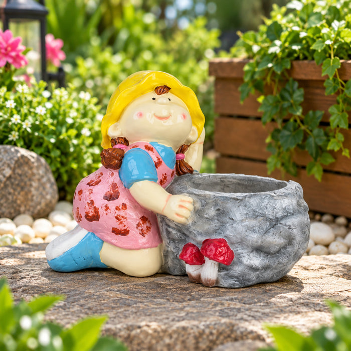Girl Stone Planter for Balcony and Garden Decoration