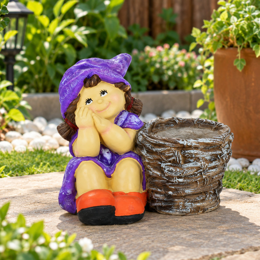 Girl with Pot for Garden and Balcony Decoration (Dark Purple)
