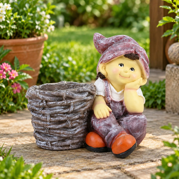Boy with Pot for Garden and Balcony Decoration (light Purple)