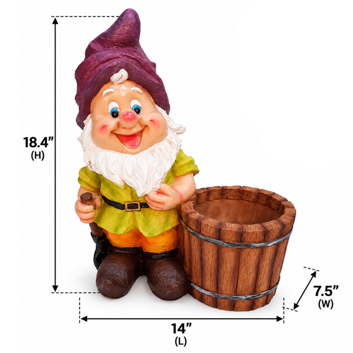 Gnome Planter with Bucket for Garden Deocration (Purple Cap)